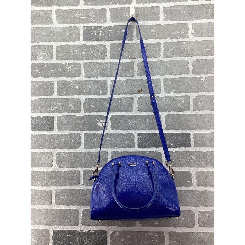 Kate Spade New York Blue Patent Leather Dome Satchel Crossbody Bag PXRU4829